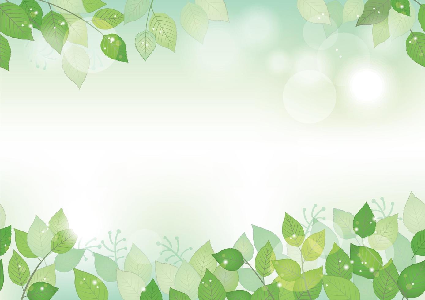 Seamless watercolor fresh green background with text space, vector illustration. Environmentally conscious image with plants and sunlight. Horizontally repeatable.