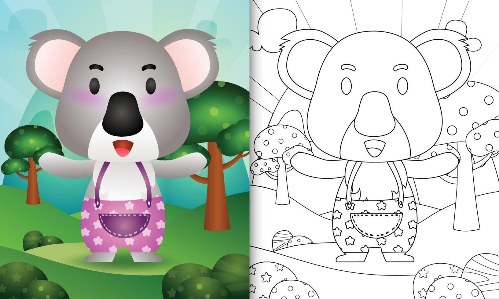 Coloring book template for kids with a cute koala character illustration vector