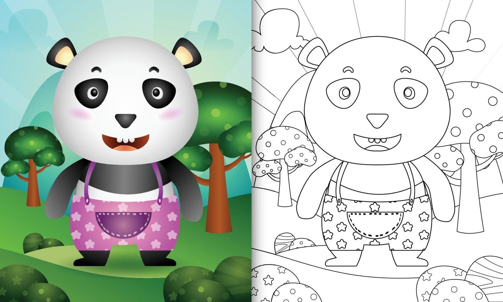 Coloring book template for kids with a cute panda character illustration vector