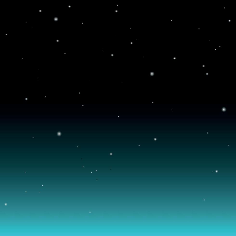Dark nights sky with stars and with turquoise glow. vector
