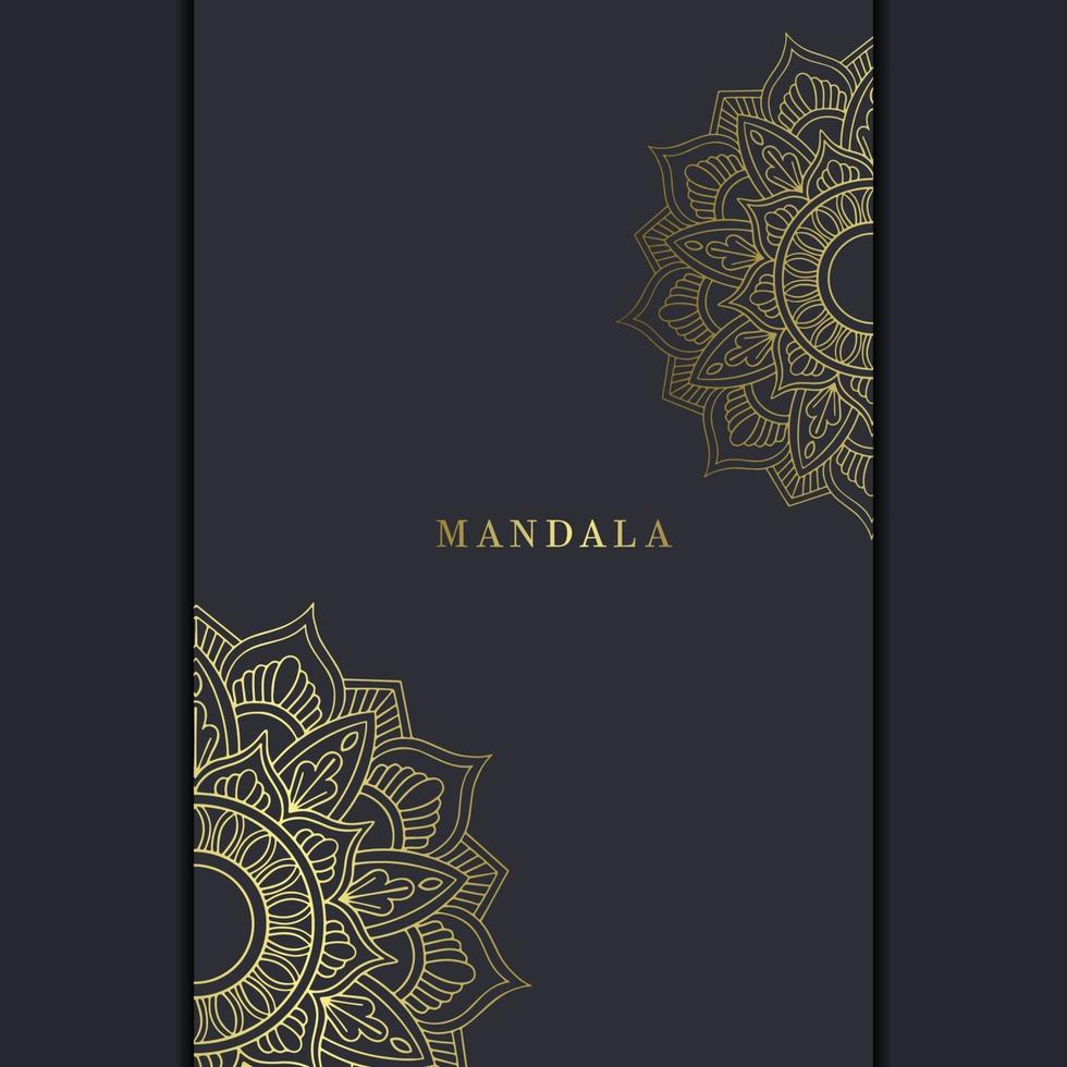 Fondo adornado de mandala dorado de lujo para invitación de boda, portada de libro con estilo de elemento mandala vector premium