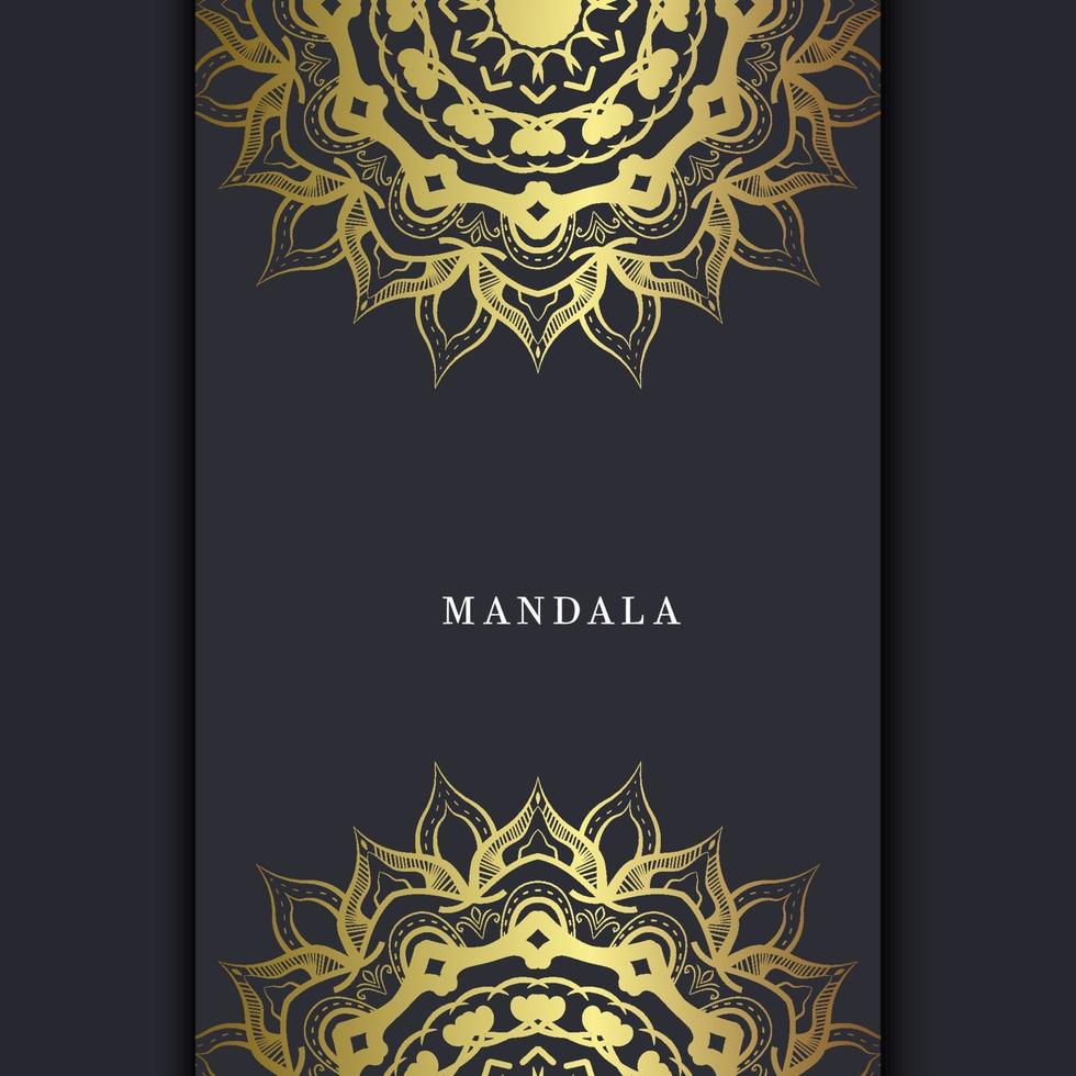 Fondo adornado de mandala dorado de lujo para invitación de boda, portada de libro con estilo de elemento mandala vector premium