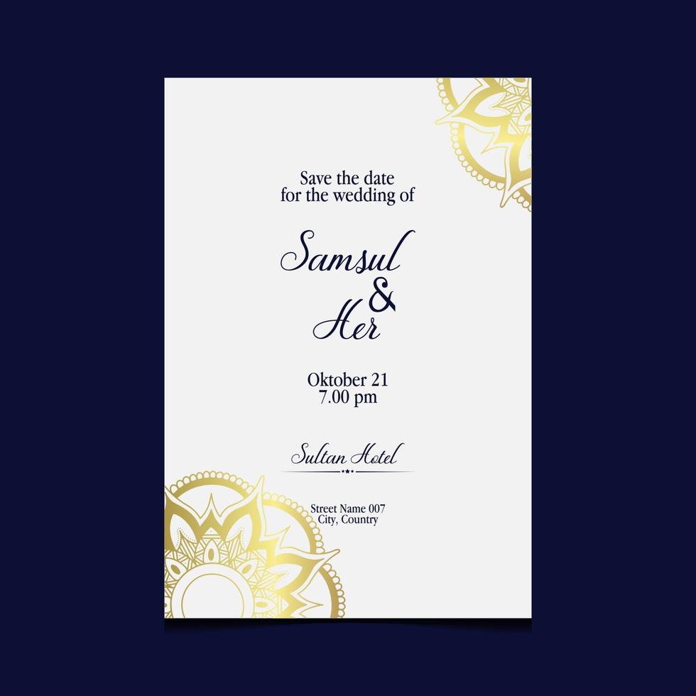 Luxury gold mandala ornate background for wedding invitation, book cover with mandala element style premium vector