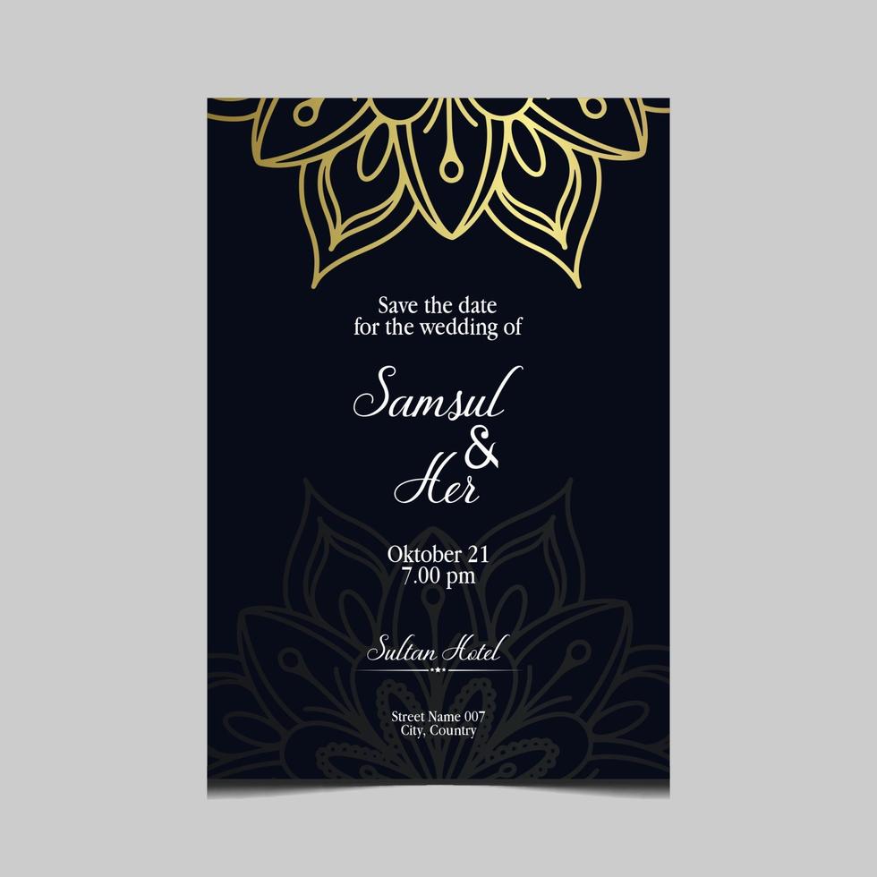 Fondo adornado de mandala dorado de lujo para invitación de boda, portada de libro con estilo de elemento mandala vector premium