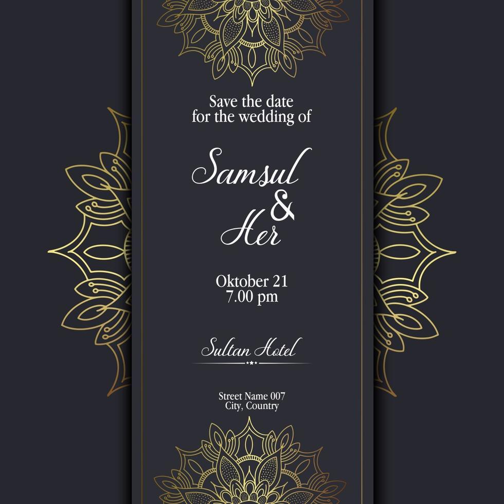 Luxury gold mandala ornate background for wedding invitation, book cover vector