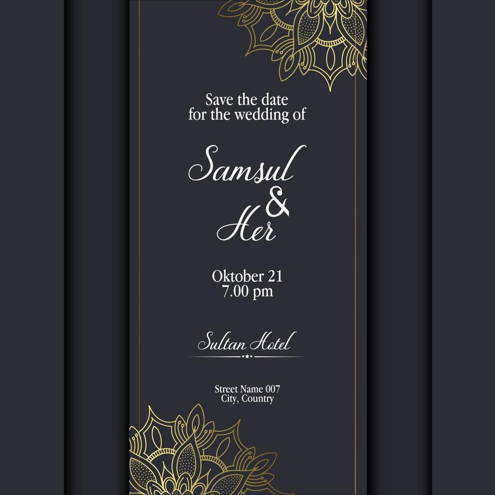 Fondo adornado de mandala de oro de lujo para invitación de boda, portada de libro vector