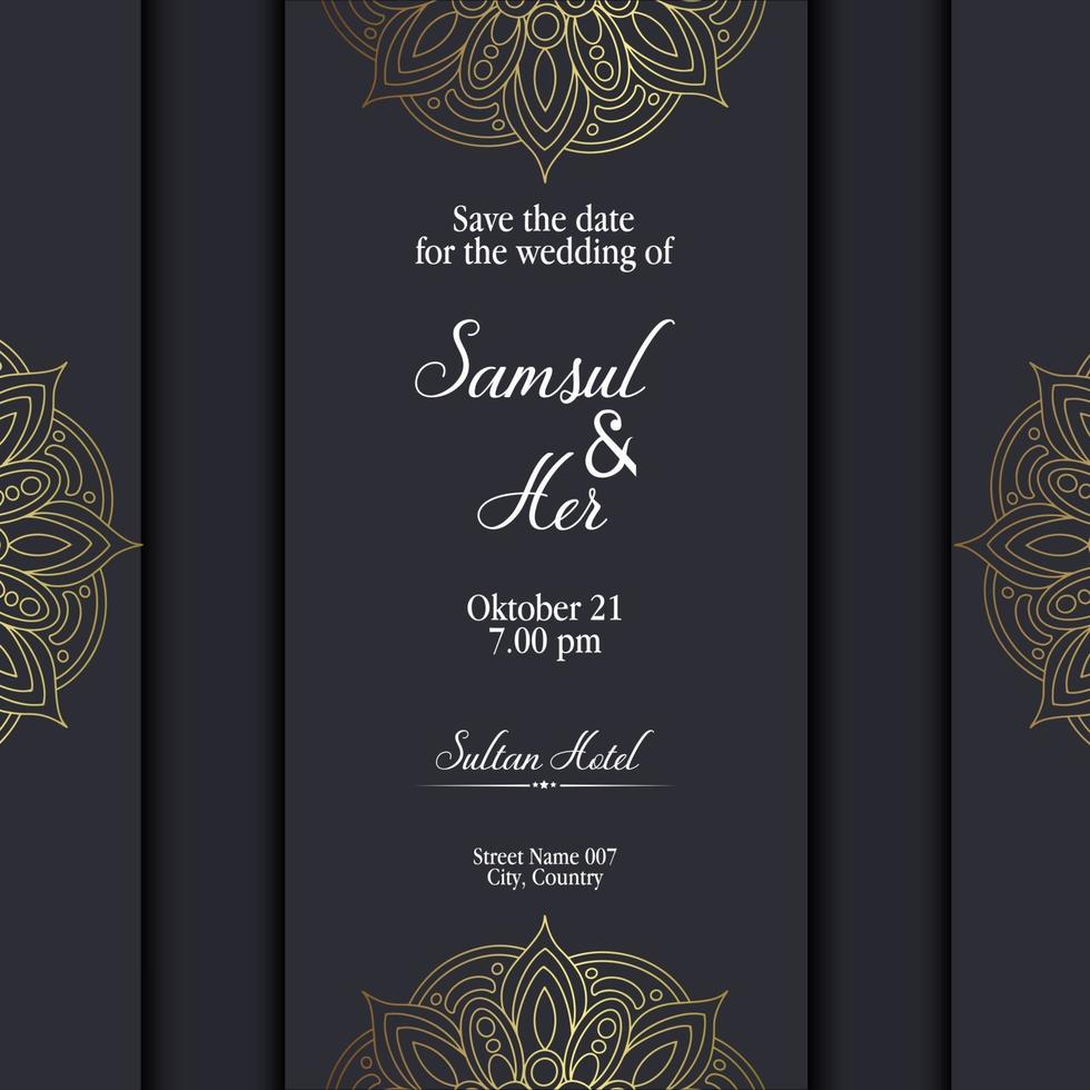 Luxury gold mandala ornate background for wedding invitation, book cover vector