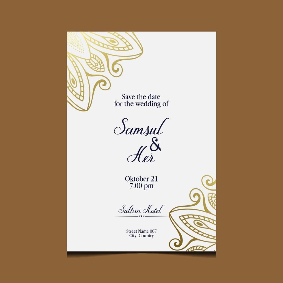 Luxury gold mandala ornate background for wedding invitation, book cover with mandala element style premium vector