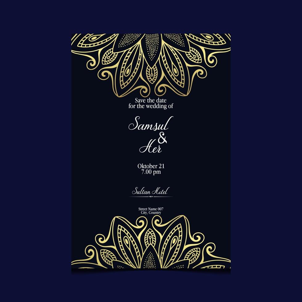 Fondo adornado de mandala dorado de lujo para invitación de boda, portada de libro con estilo de elemento mandala vector premium