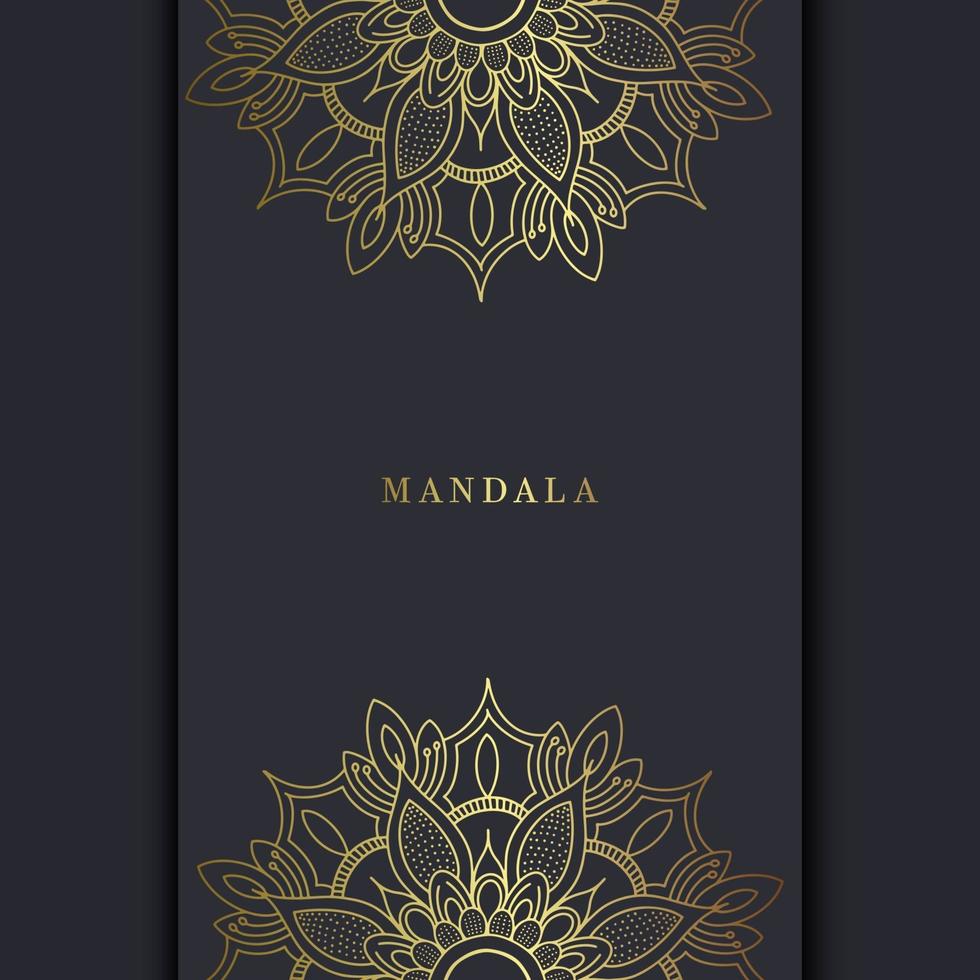 Fondo adornado de mandala dorado de lujo para invitación de boda, portada de libro con estilo de elemento mandala vector premium