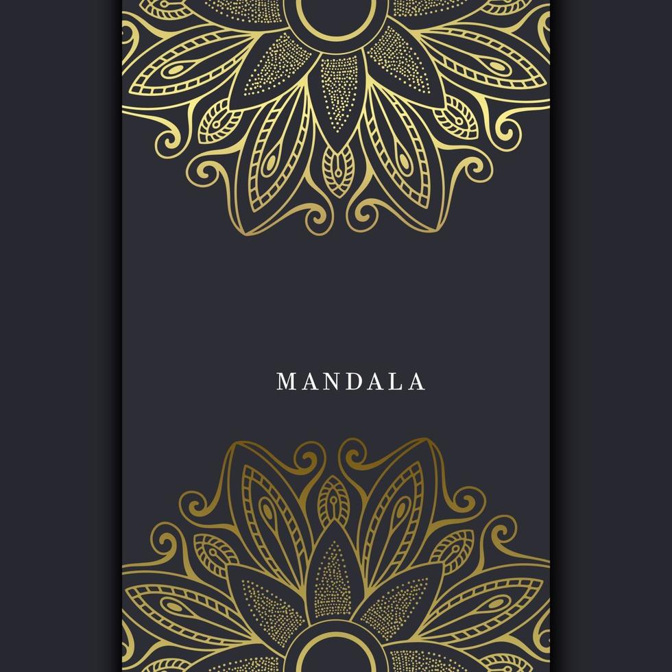 Fondo adornado de mandala dorado de lujo para invitación de boda, portada de libro con estilo de elemento mandala vector premium