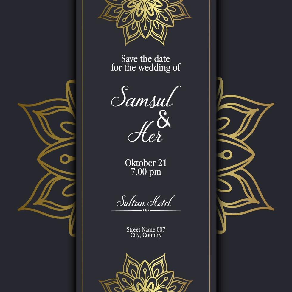 Luxury gold mandala ornate background for wedding invitation, book cover with mandala element style premium vector