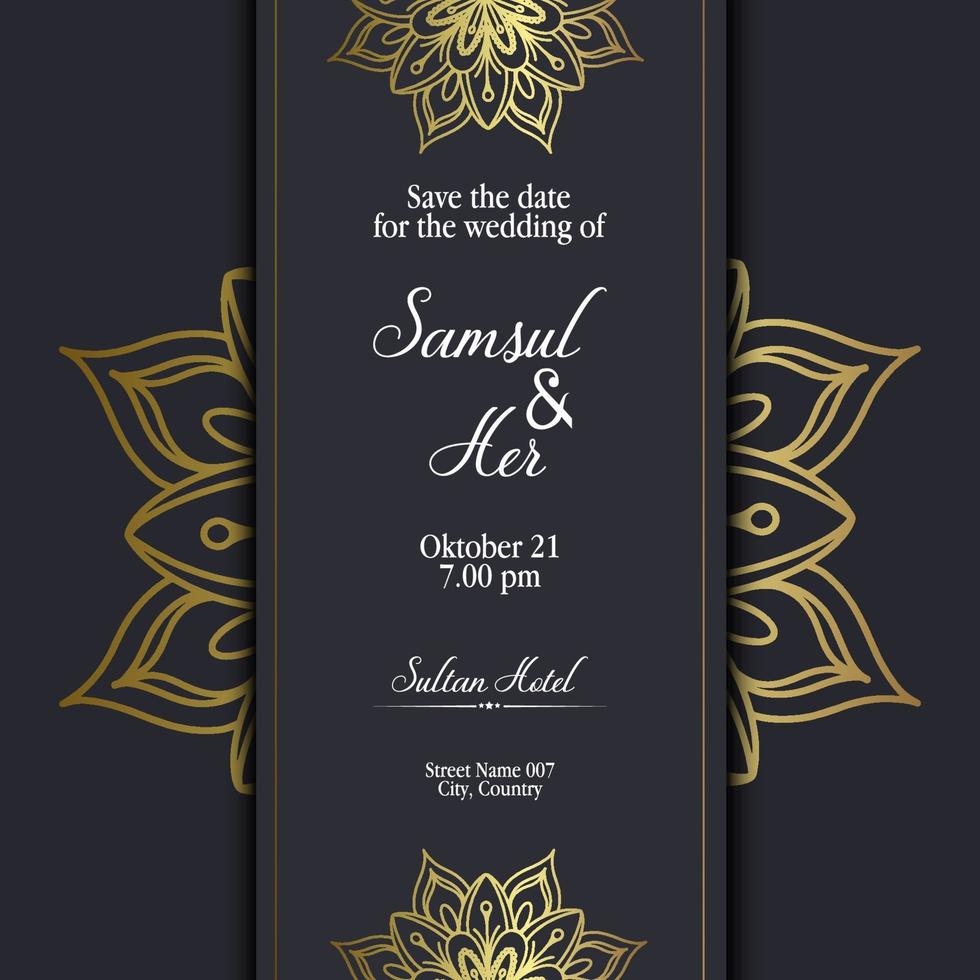 Fondo adornado de mandala dorado de lujo para invitación de boda, portada de libro con estilo de elemento mandala vector premium