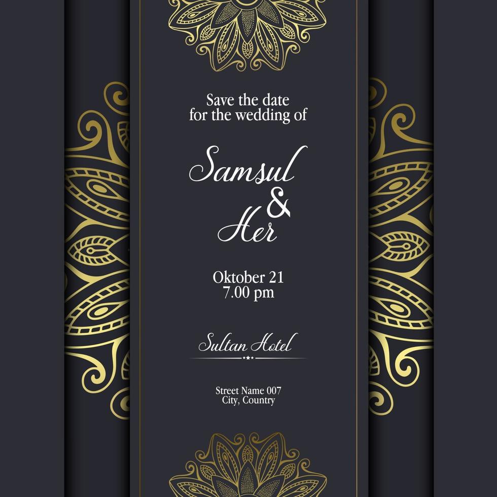 Luxury gold mandala ornate background for wedding invitation, book cover with mandala element style premium vector