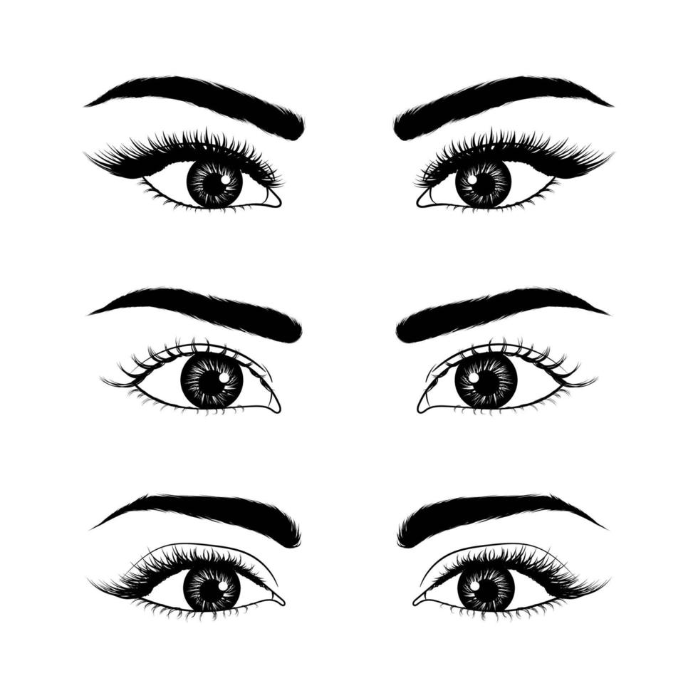 conjunto de ojos realistas dibujados a mano vector