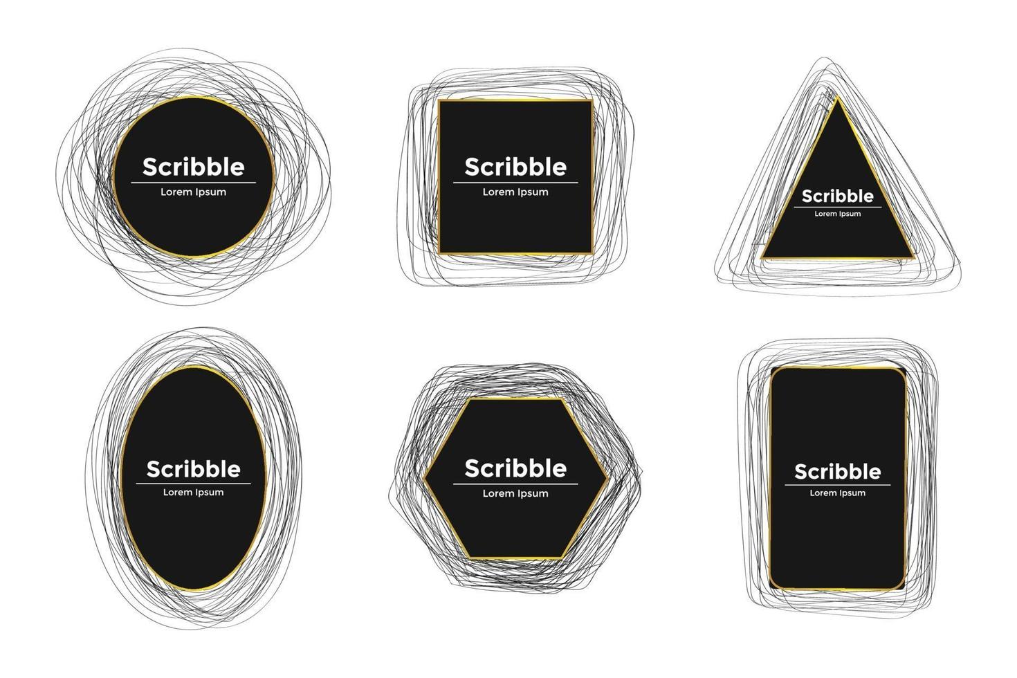 Set of scribble frames with golden border vector