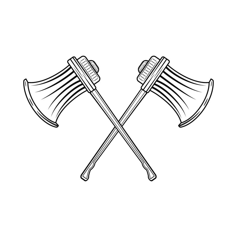Vintage warrior crossed axe drawing vector