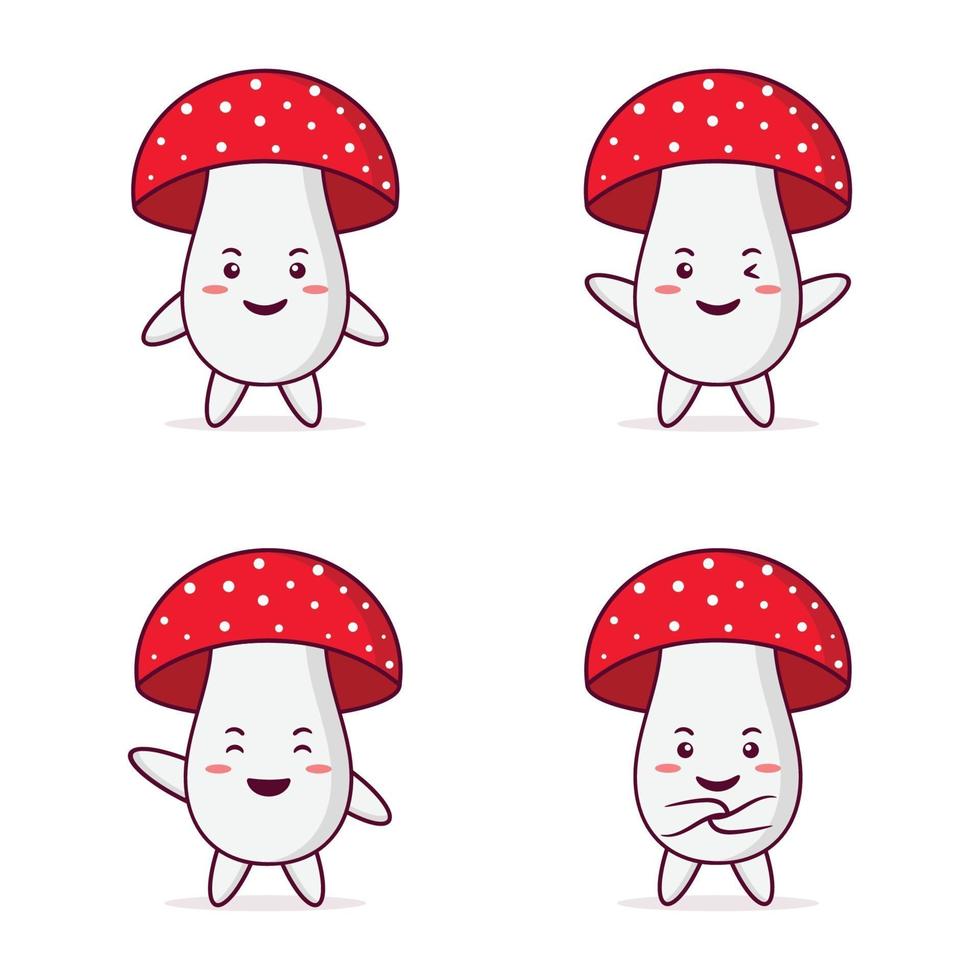 Cute mashroom character with different poses and expressions vector