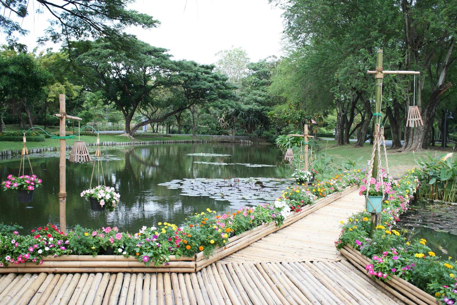 Bridge over pond photo