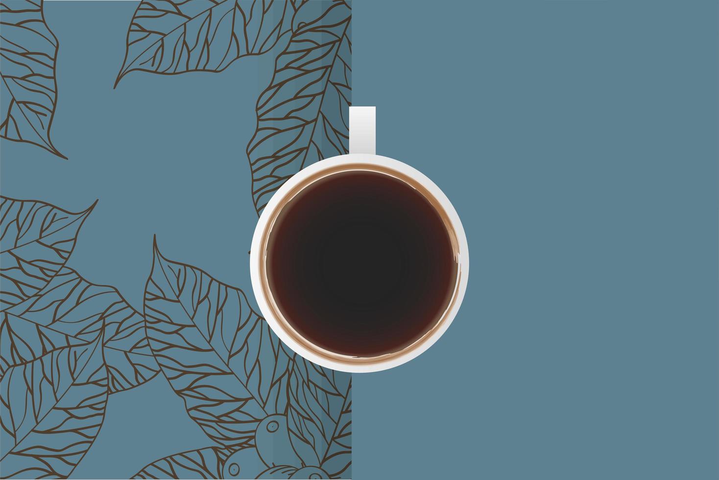 Cup of coffee top view with leaves vector