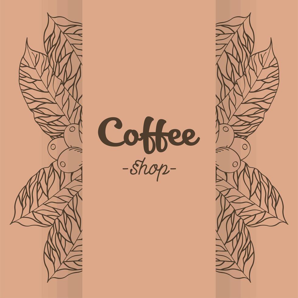 Coffee shop banner with leaves and beans vector design