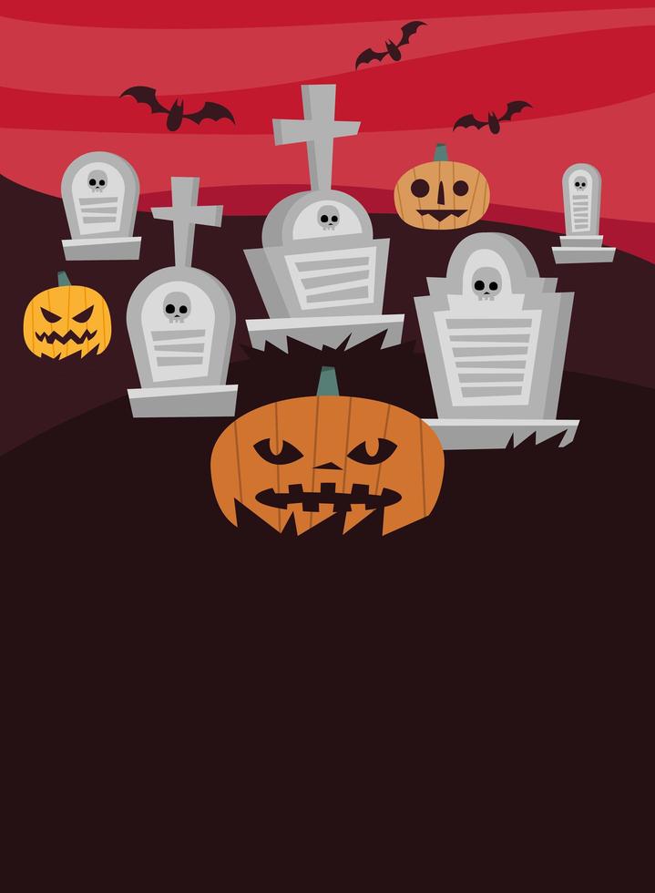 calabazas de halloween en un diseño vectorial de cementerio vector