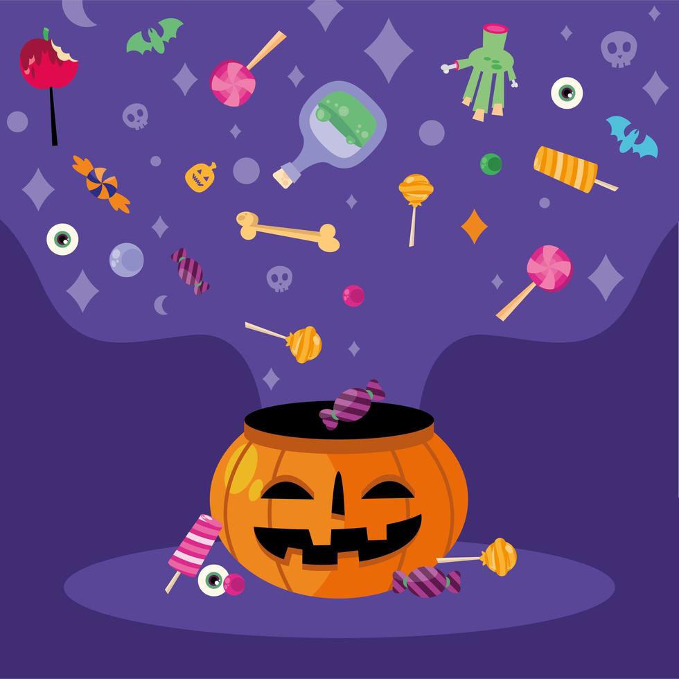 Trick or treat candies and pumpkin vector design