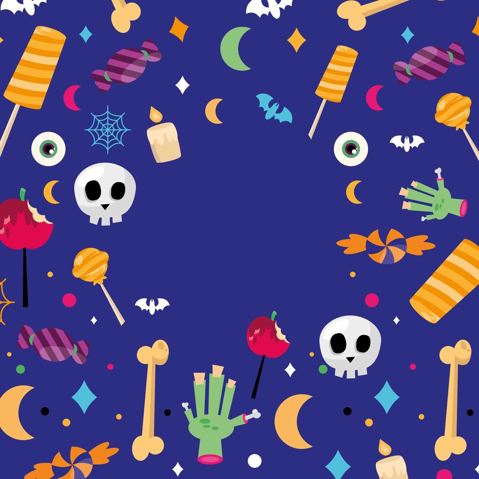 Halloween candies on blue background vector design