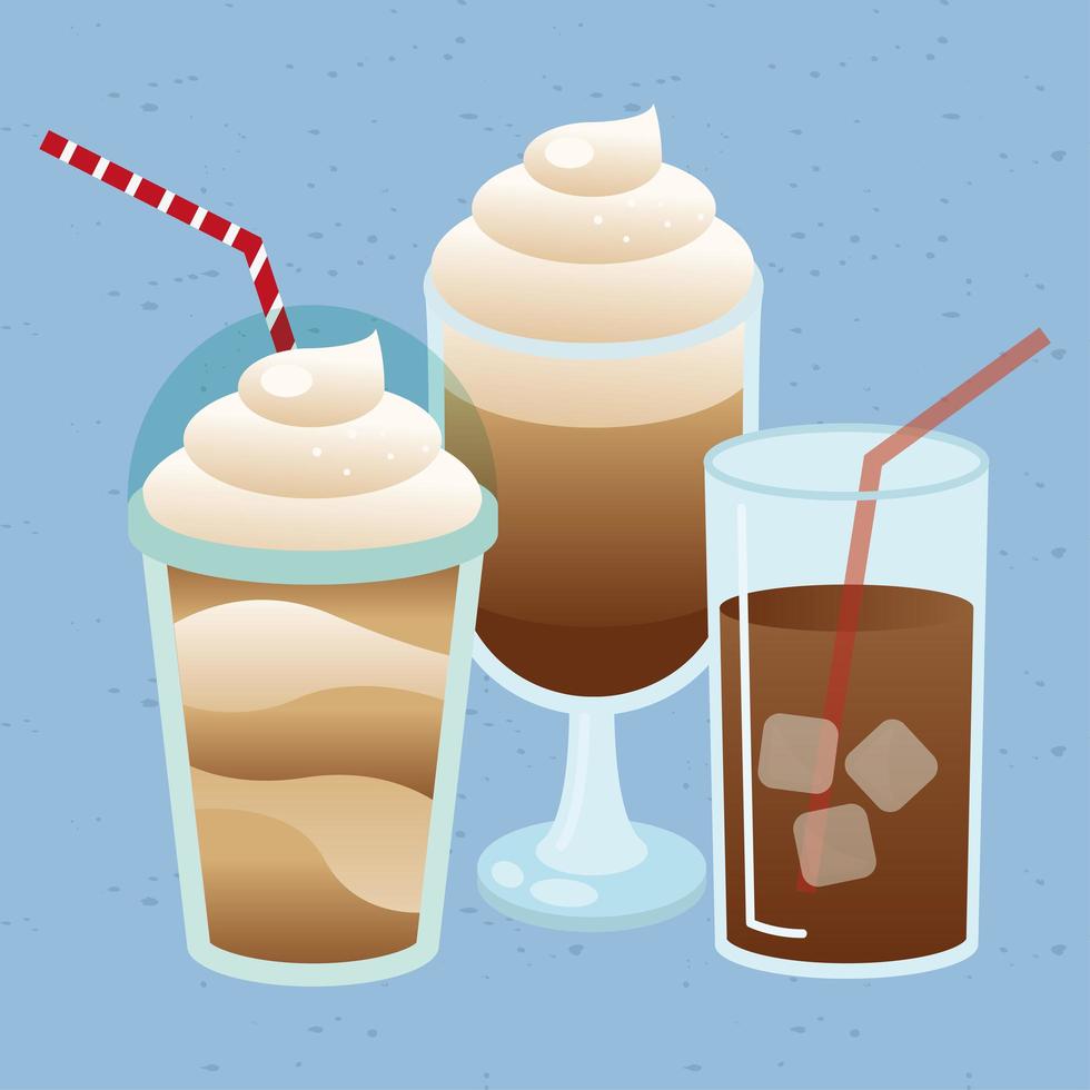 Cute iced coffee beverages composition vector
