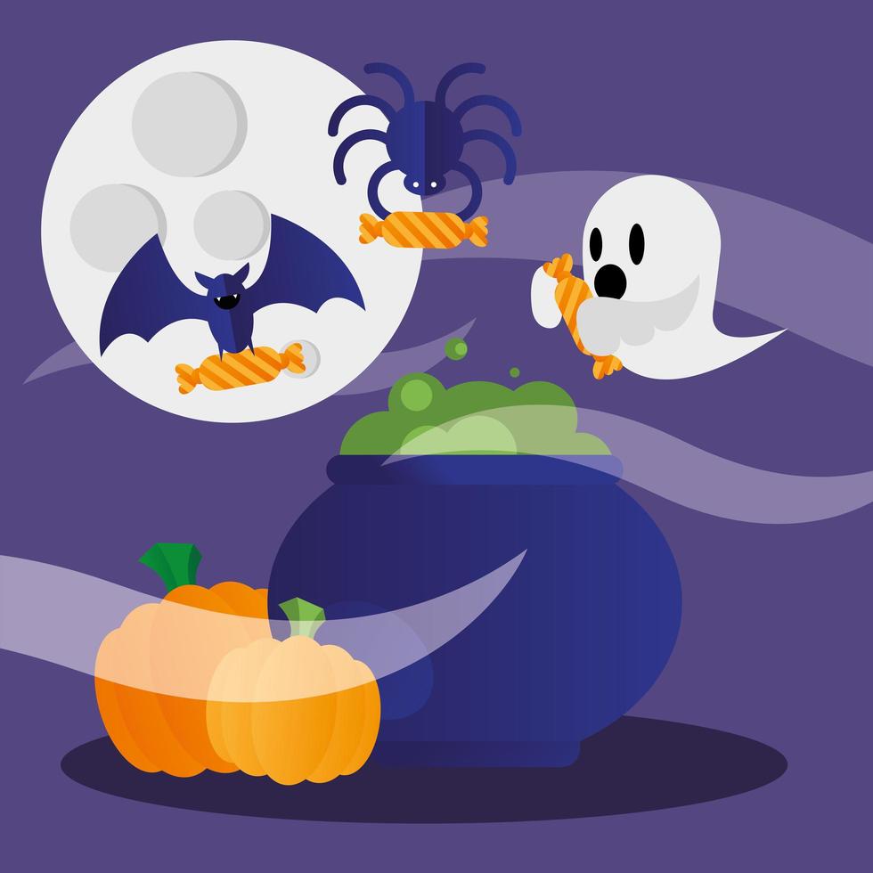 diseño vectorial de fantasmas y calabazas de halloween vector