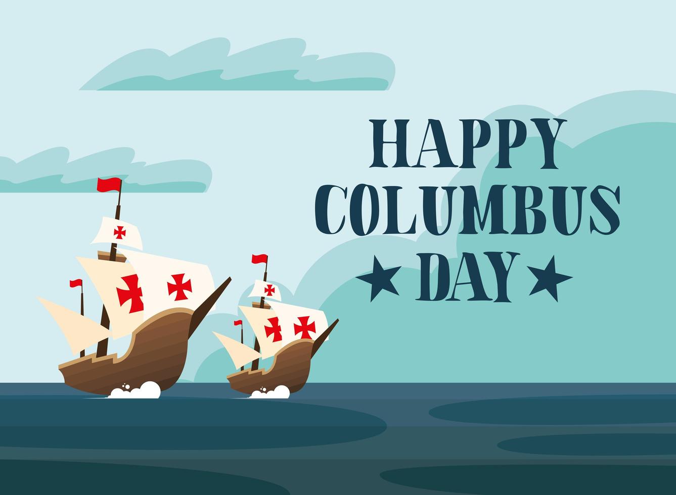 Ships for happy Columbus day celebration vector