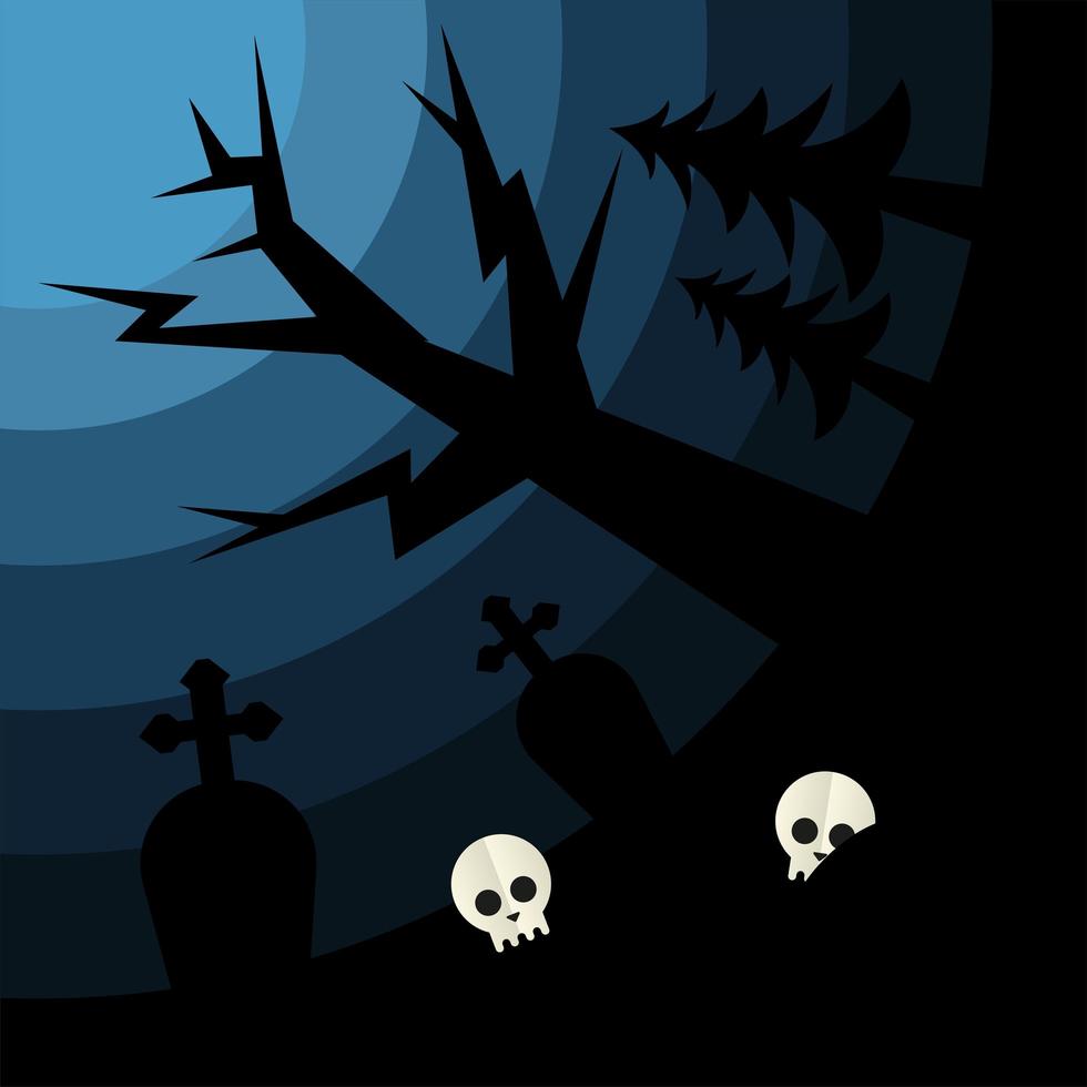 Halloween cemetery with skulls vector design