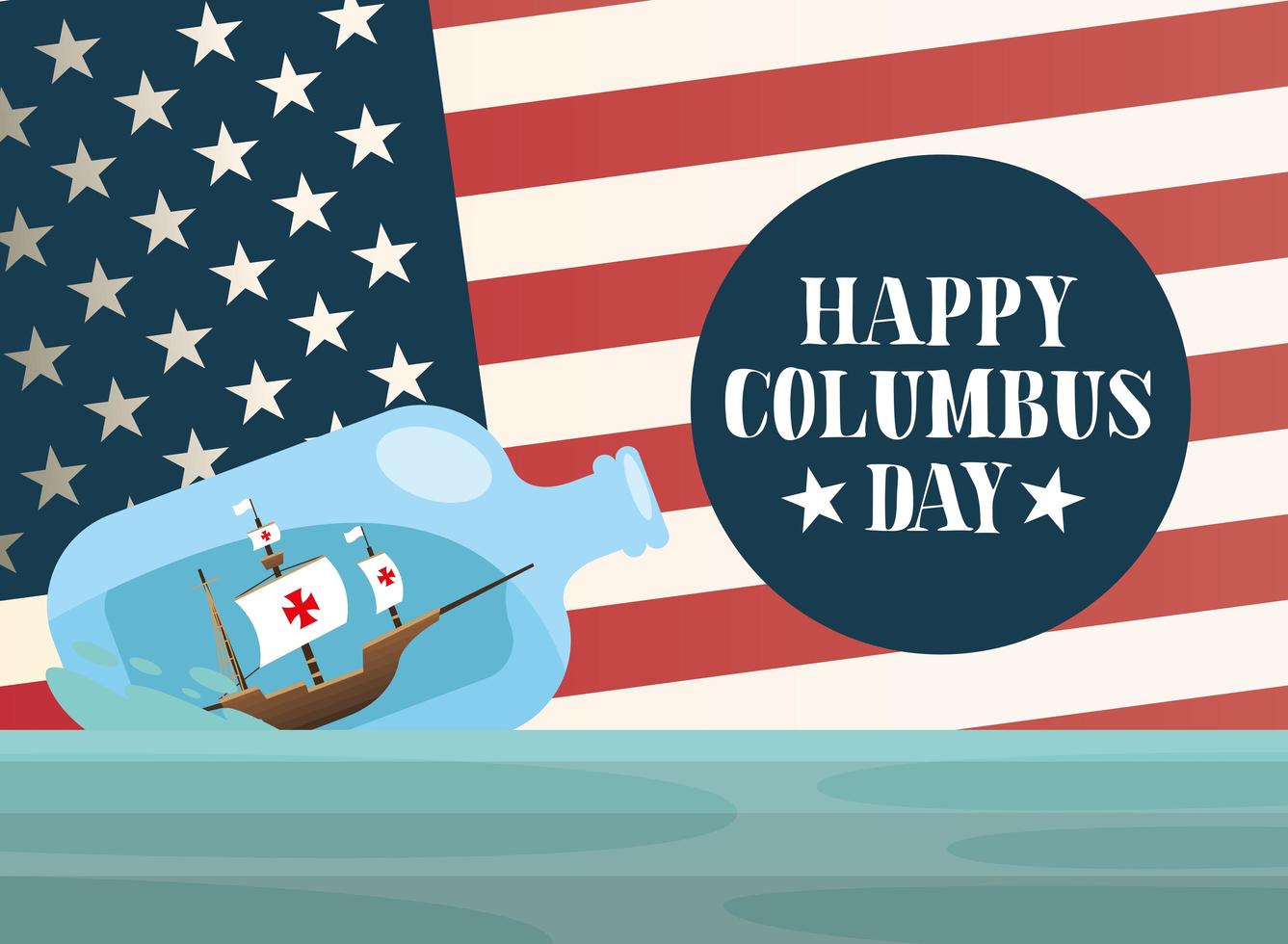 ship inside a water bottle with usa flag of happy columbus day vector design