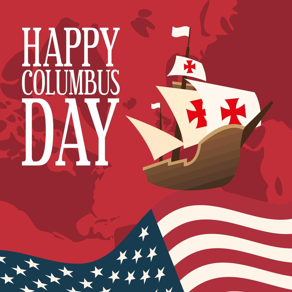 ship in front of an USA flag for happy Columbus day 1989500 Vector Art