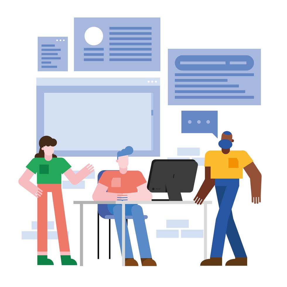 Teamwork concept with woman and men in the office vector