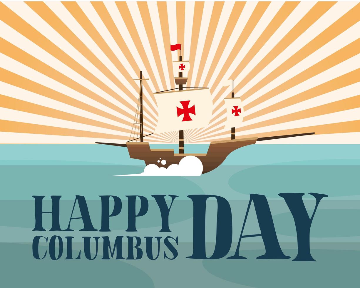 ship at the sea of happy columbus day vector design