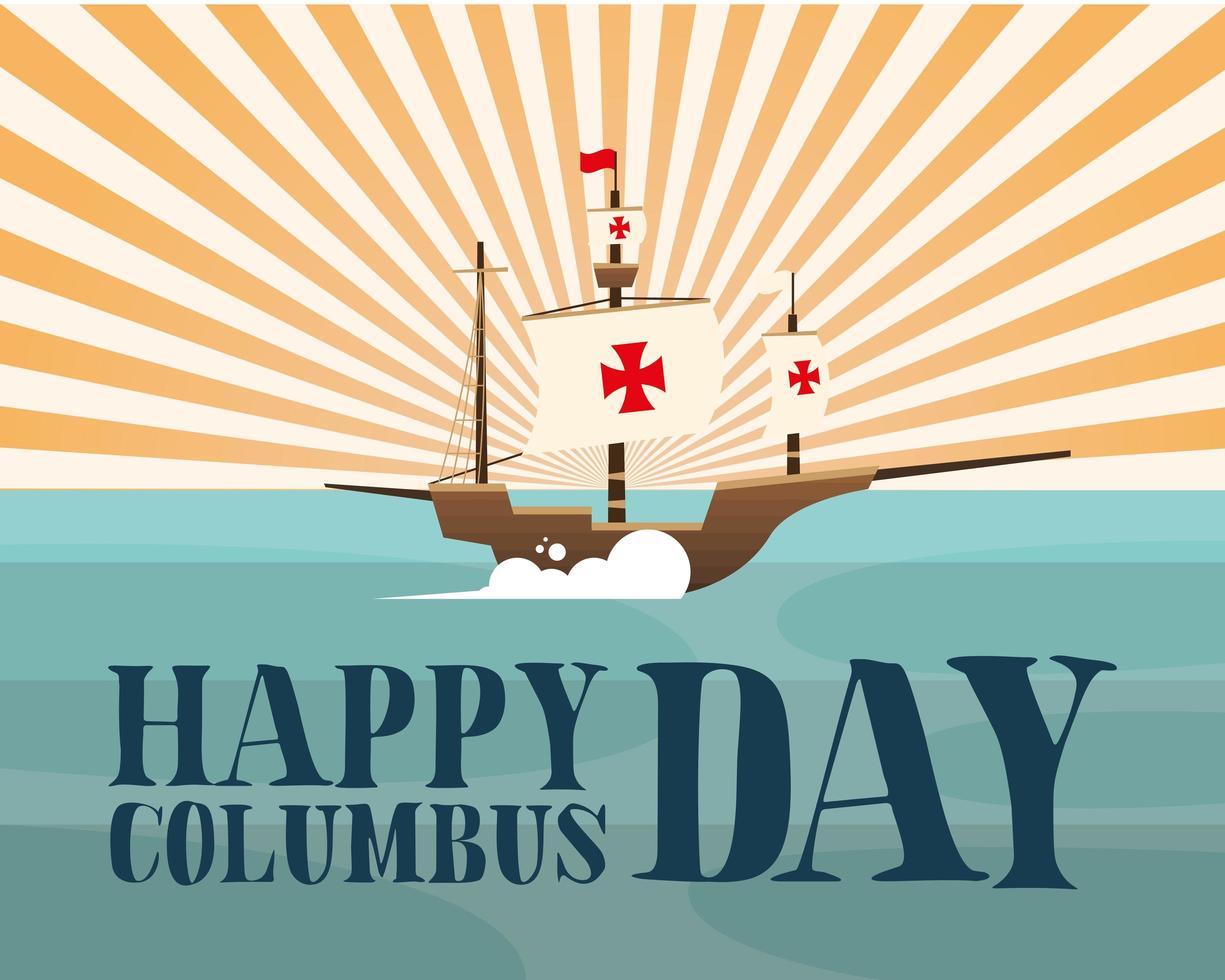 ship at the sea of happy columbus day vector design