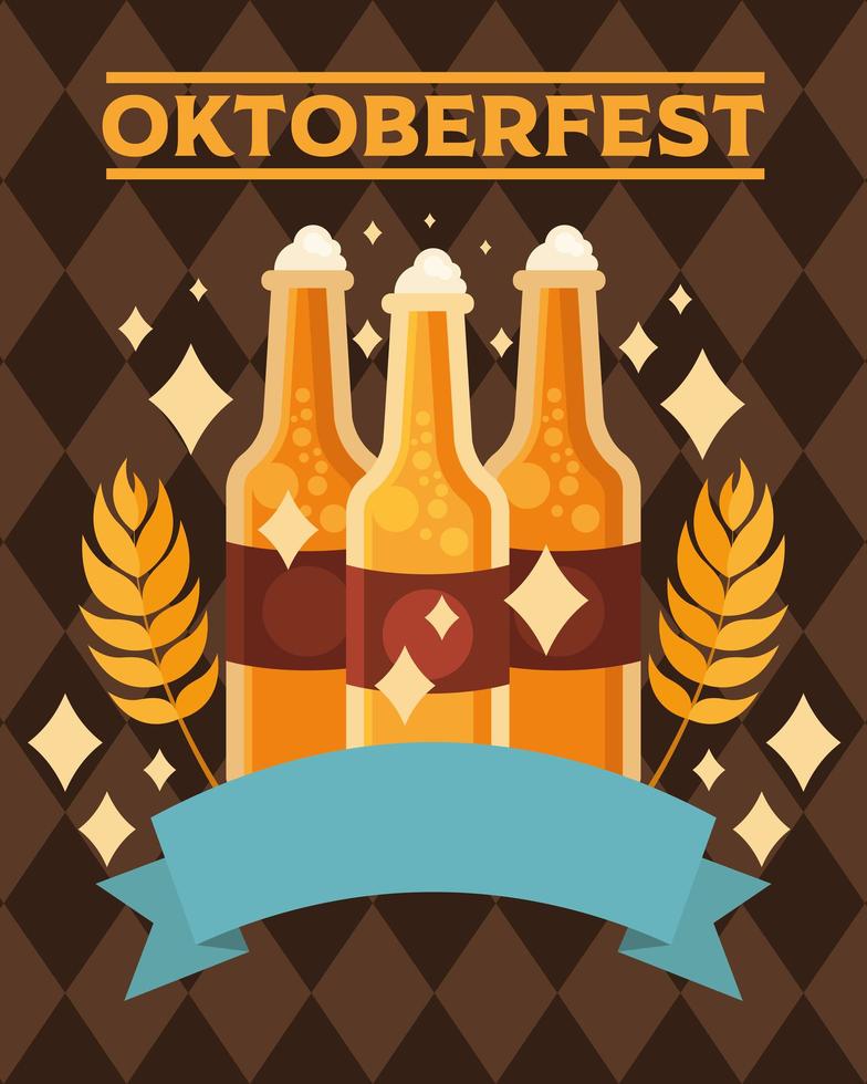 oktoberfest beer bottles with ribbon vector design