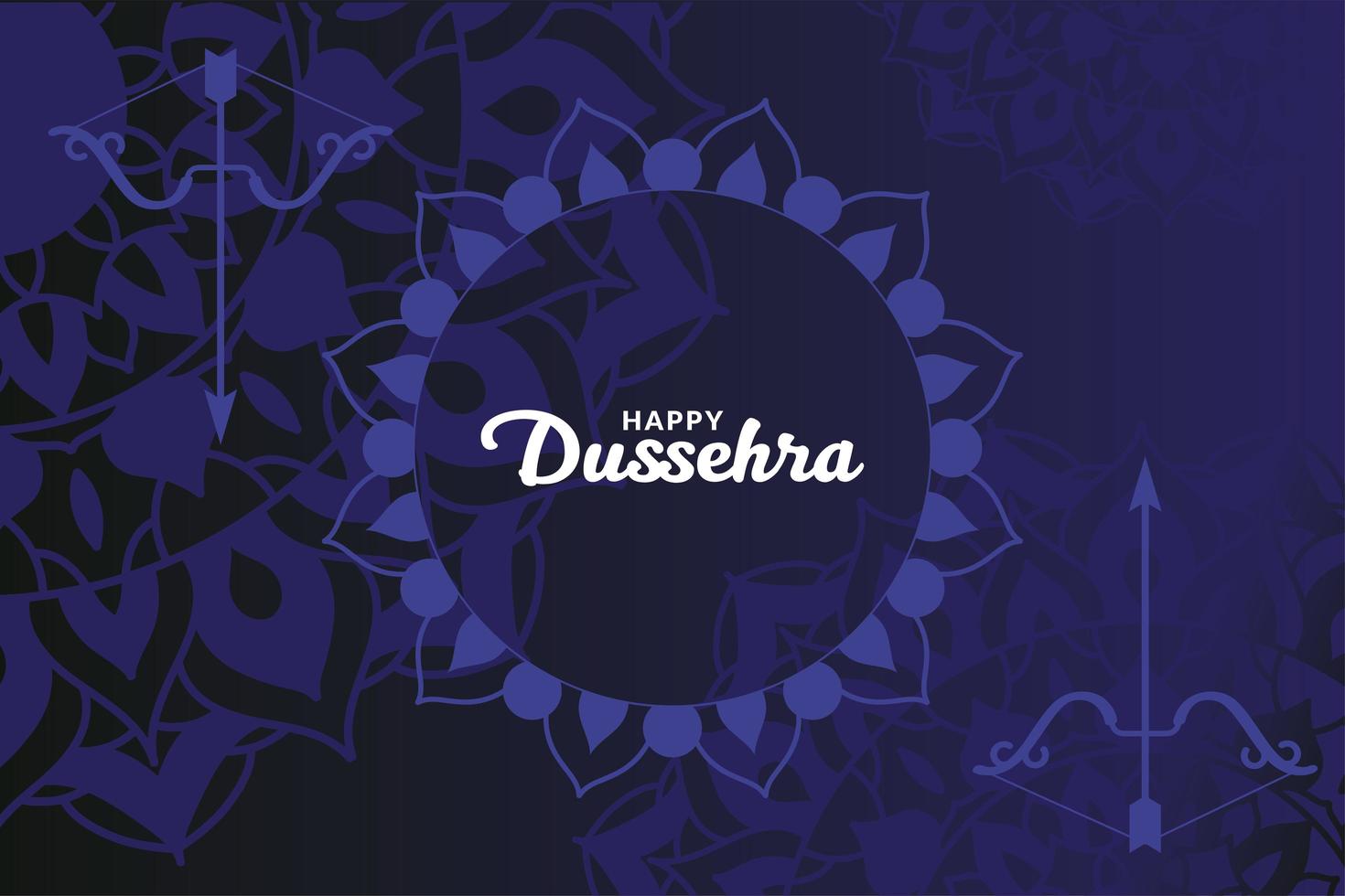 Happy dussehra and bow with arrow on blue mandalas background vector design