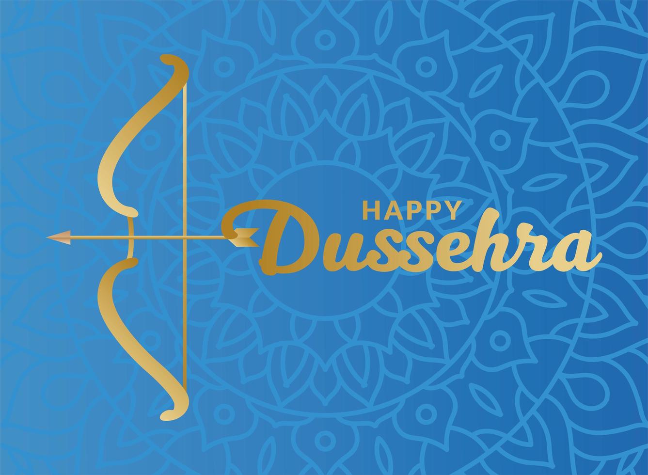 Happy dussehra and bow with arrow on blue mandala background vector design