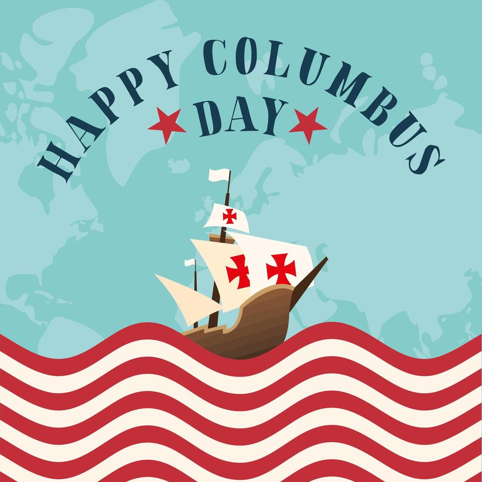 ship in front of an USA flag for happy Columbus day vector