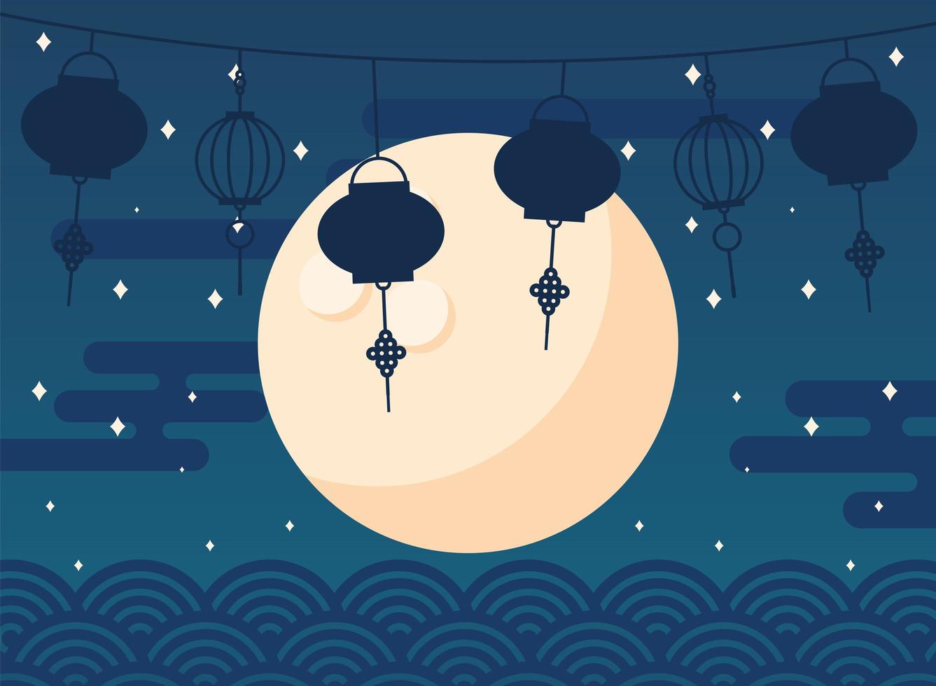 Happy mid autumn festival with lanterns vector design