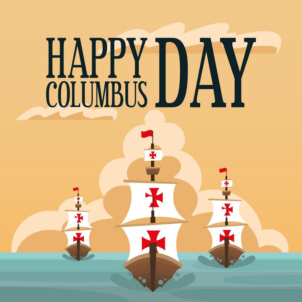 Ships for happy Columbus day celebration vector