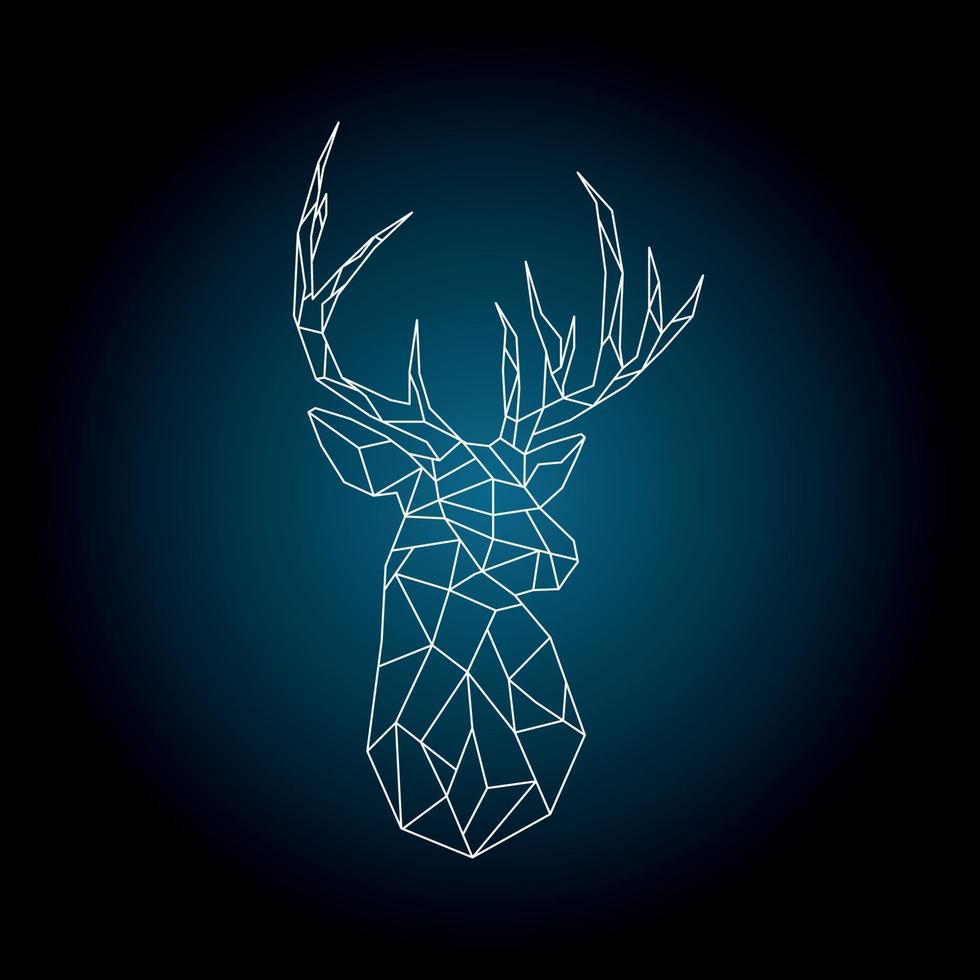 Polygonal head deer on dark blue background. vector