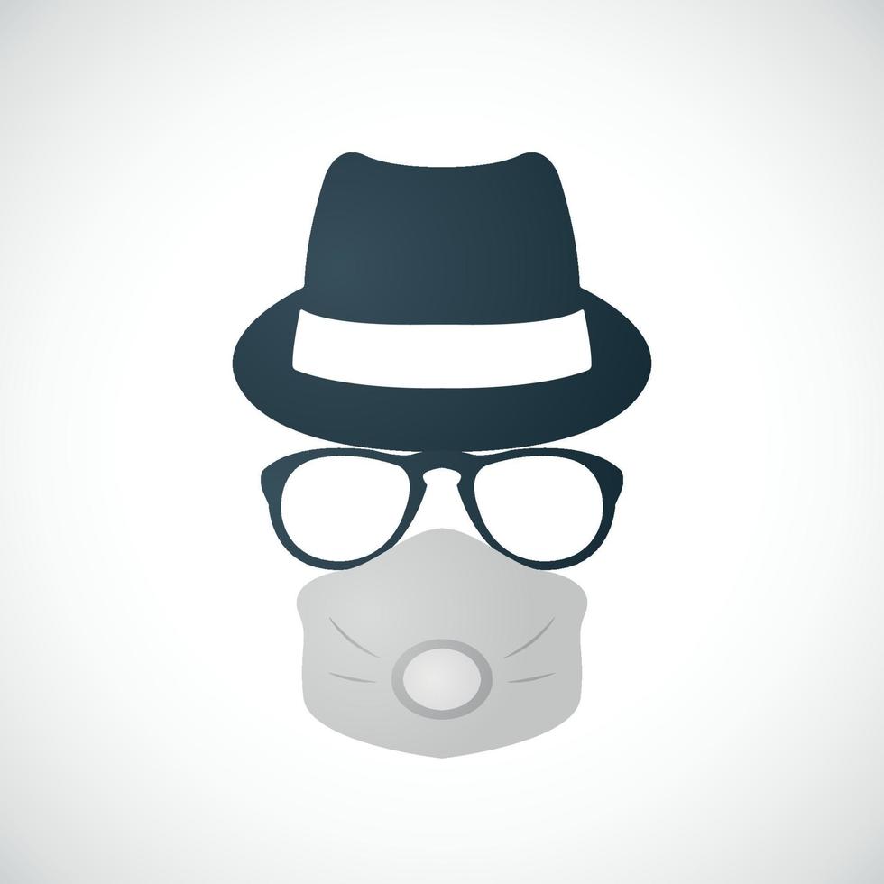 Man in hat, glasses and respirator. Self care concept design. vector