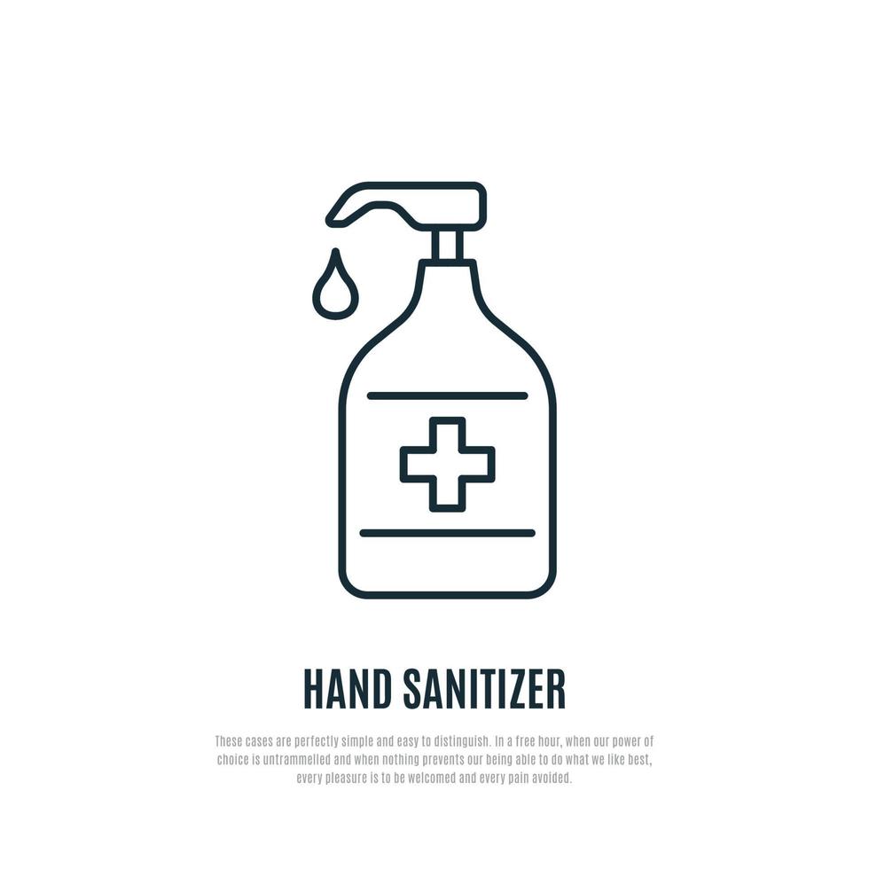 Hand sanitizer line icon isolated on white background. Antibacterial hand gel sign. Prevention of coronavirus. vector