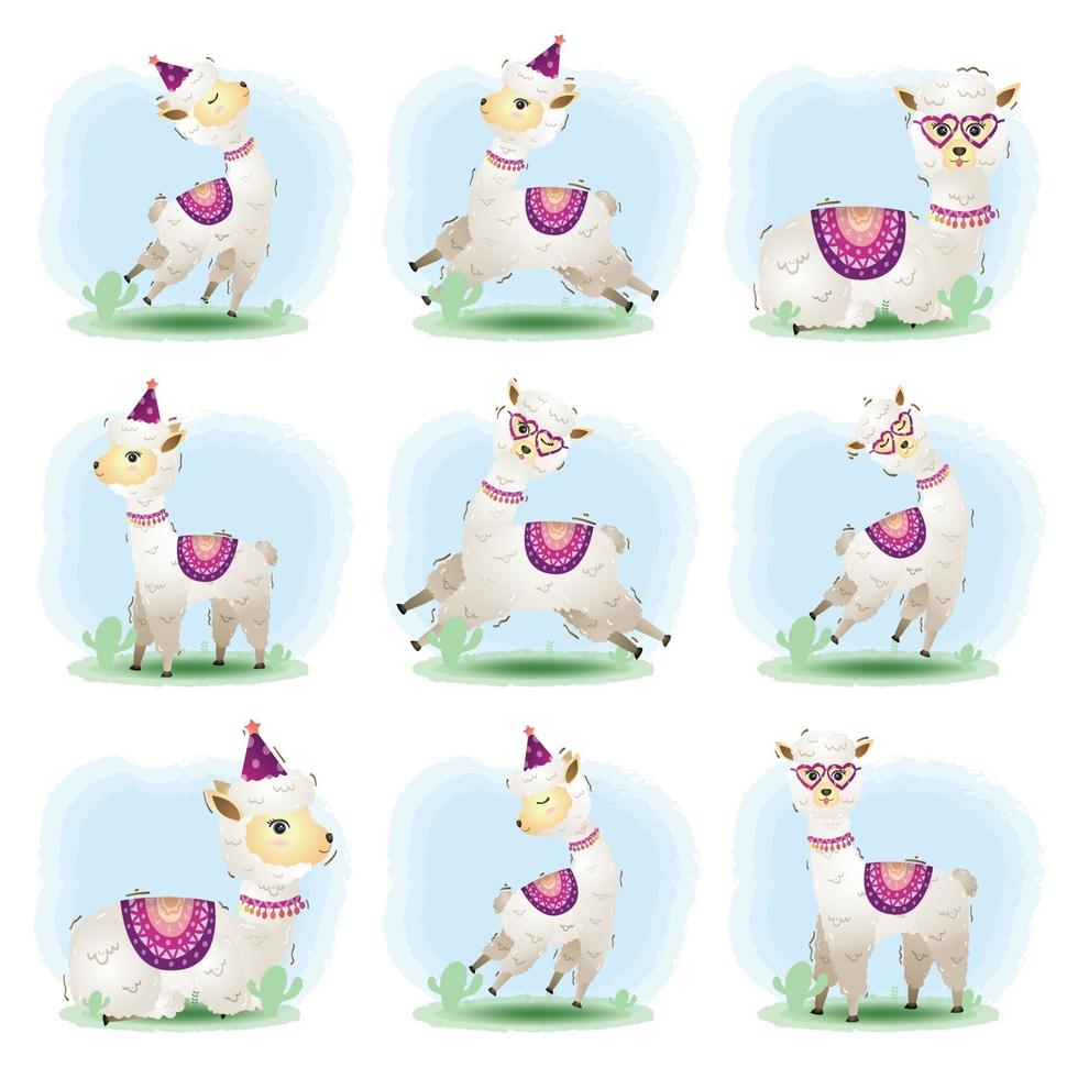 linda colección de alpaca al estilo infantil vector