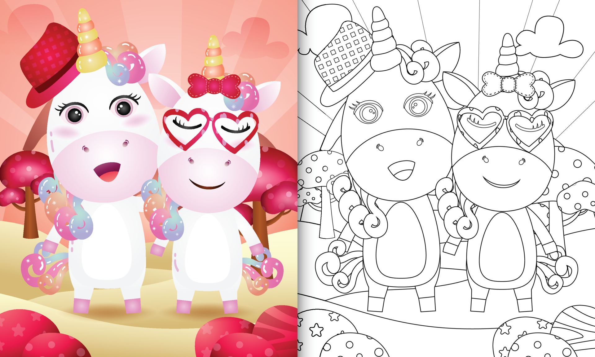 Download Coloring Book For Kids With A Cute Unicorn Couple Themed Valentine Day 1989883 Vector Art At Vecteezy