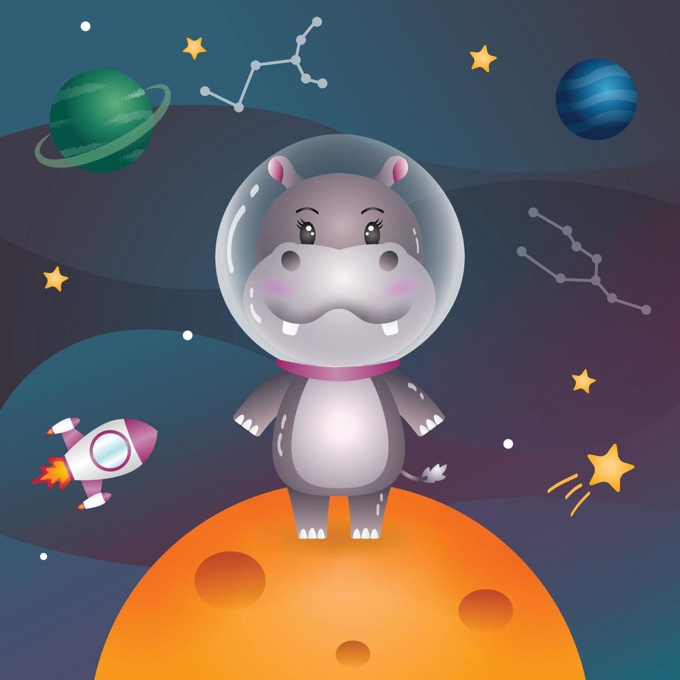 Cute hippo in the space galaxy vector