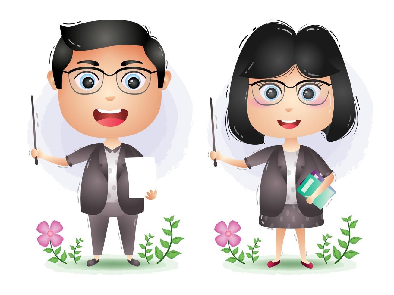 a Cute teacher couple character cartoon vector